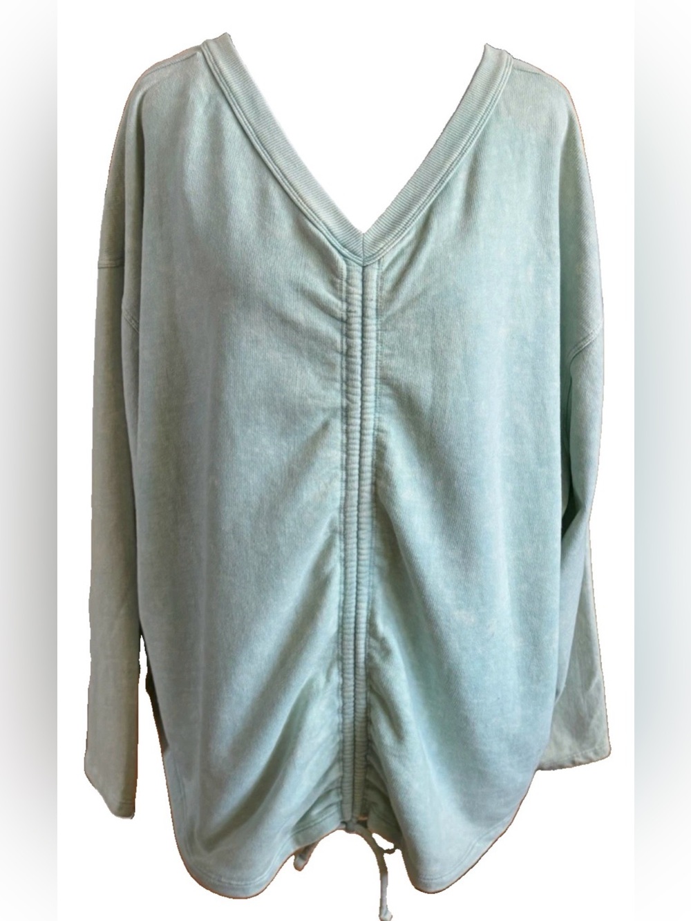 NWT Lane Bryant Green V-Neck Drawstring Cropped Sweatshirt Pullover Plus 22/24